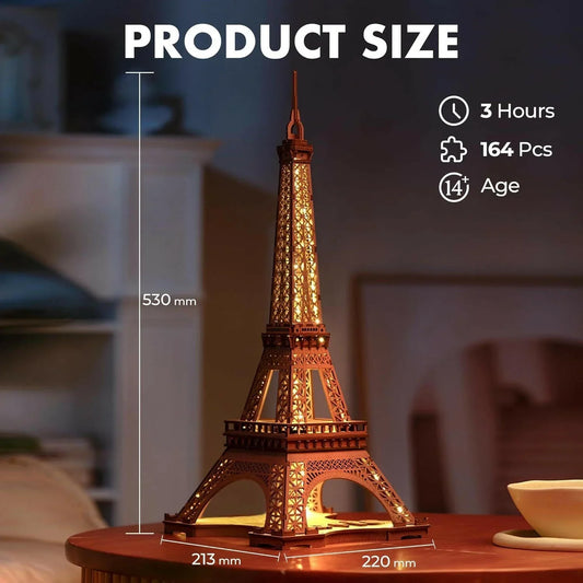 Eiffel Tower 3D Wooden Puzzle – Light-Up Model with 4 Light Shows - Artyhabit