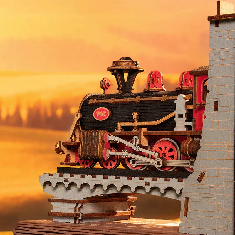 Century Train Book Nook – 3D Wooden Puzzle Bookend Kit - Artyhabit