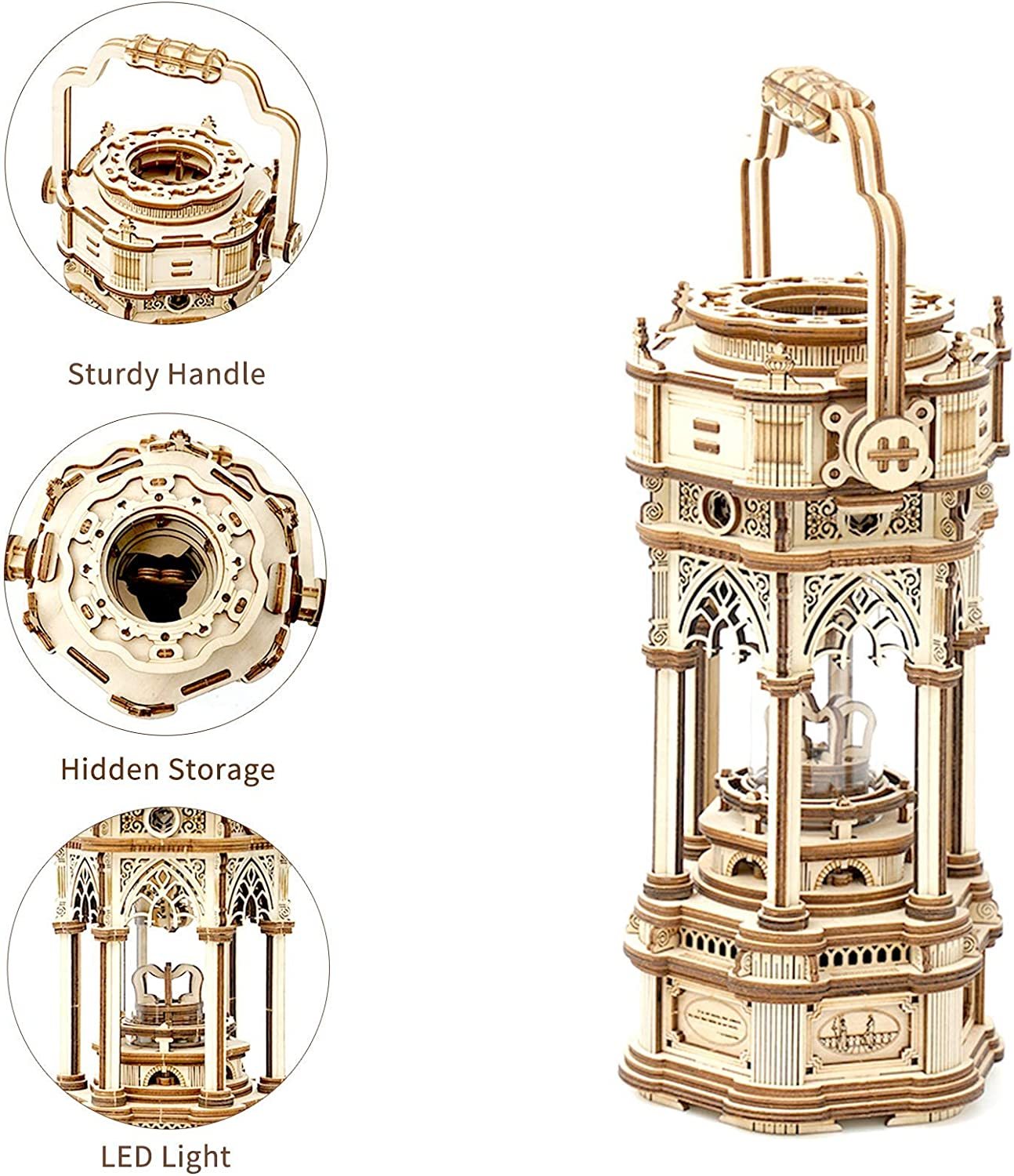 ROKR Victorian Lantern DIY Music Box 3D Wooden Puzzle Kit – Mechanical Model with Lights & Music - Artyhabit