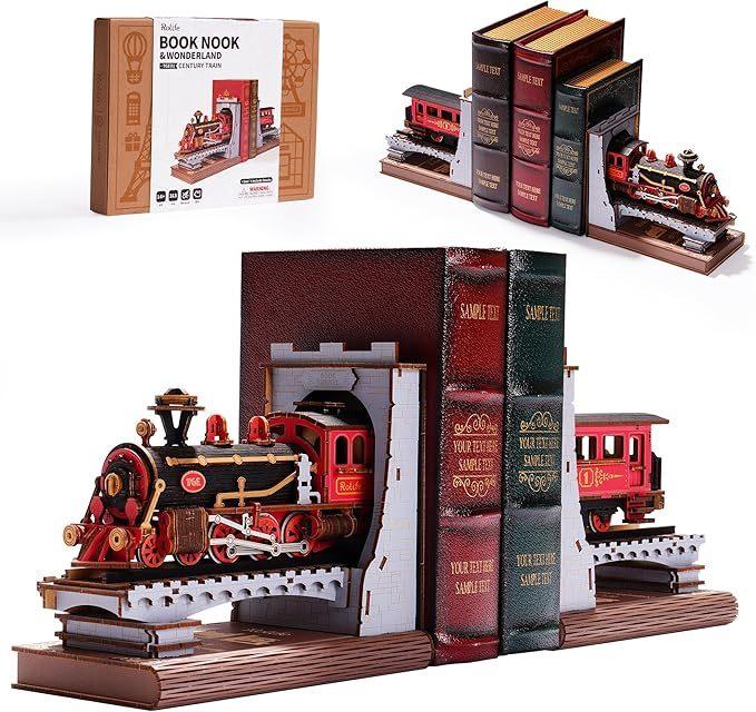 Century Train Book Nook – 3D Wooden Puzzle Bookend Kit - Artyhabit
