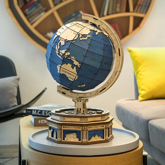 ROKR Globe Earth 3D Wooden Puzzle Kit – Rotating World Map Model - Artyhabit