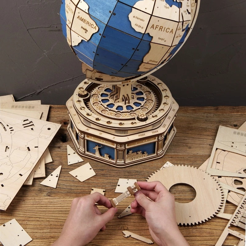 ROKR Globe Earth 3D Wooden Puzzle Kit – Rotating World Map Model - Artyhabit