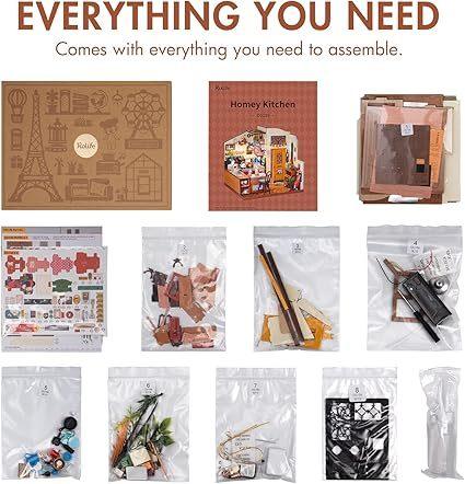 Happy Kitchen Miniature Dollhouse – DIY Puzzle Kit with LED - Artyhabit