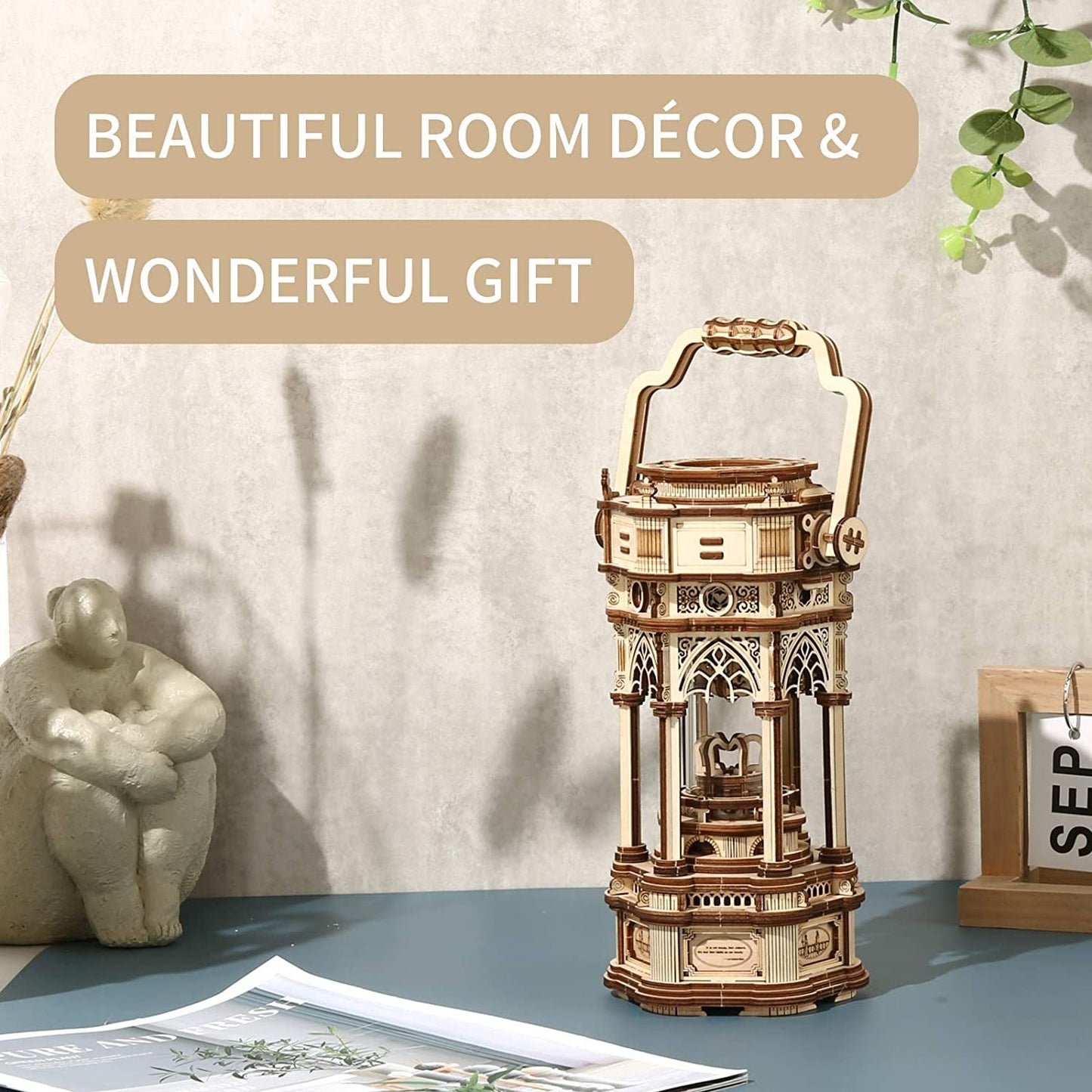 ROKR Victorian Lantern DIY Music Box 3D Wooden Puzzle Kit – Mechanical Model with Lights & Music - Artyhabit