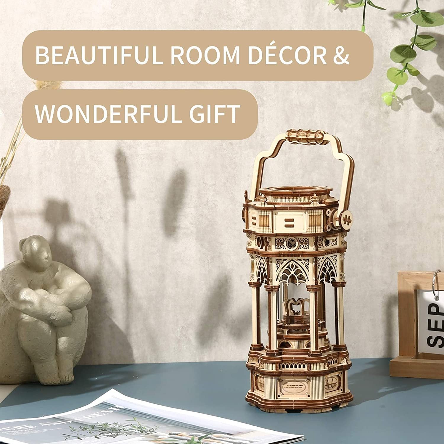ROKR Victorian Lantern DIY Music Box 3D Wooden Puzzle Kit – Mechanical Model with Lights & Music - Artyhabit