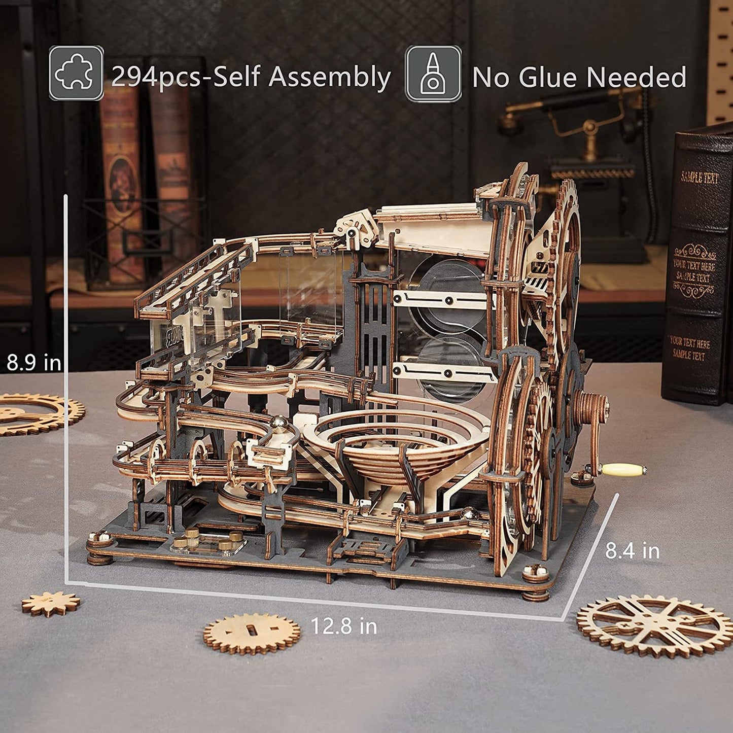 ROKR Marble Night City 3D Wooden Puzzle Kit – Mechanical Marble Run with Lights (LGA01) - Artyhabit