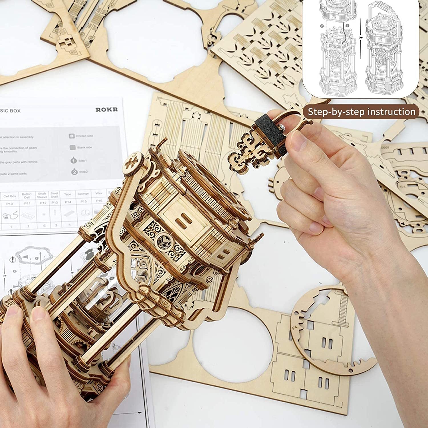 ROKR Victorian Lantern DIY Music Box 3D Wooden Puzzle Kit – Mechanical Model with Lights & Music - Artyhabit