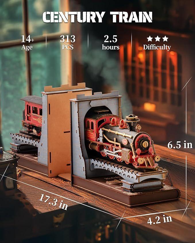 Century Train Book Nook – 3D Wooden Puzzle Bookend Kit - Artyhabit