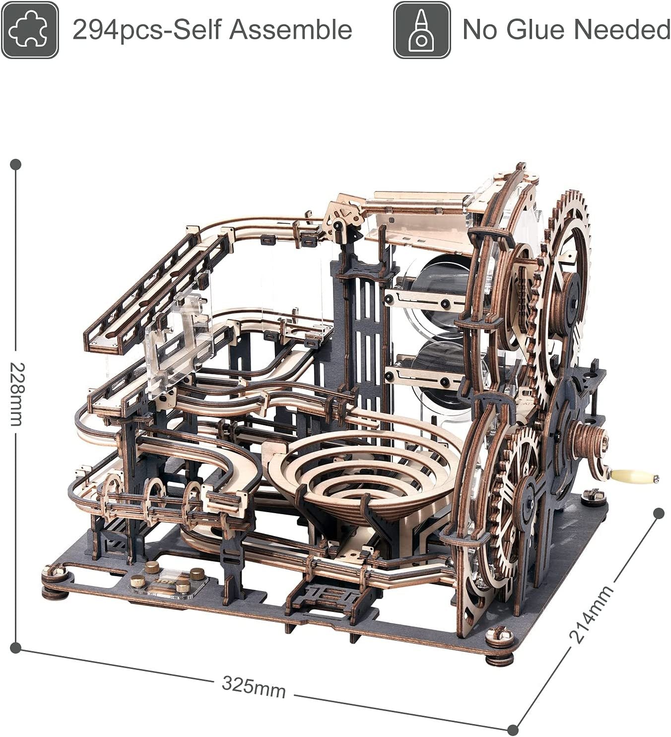 ROKR Marble Night City 3D Wooden Puzzle Kit – Mechanical Marble Run with Lights (LGA01) - Artyhabit