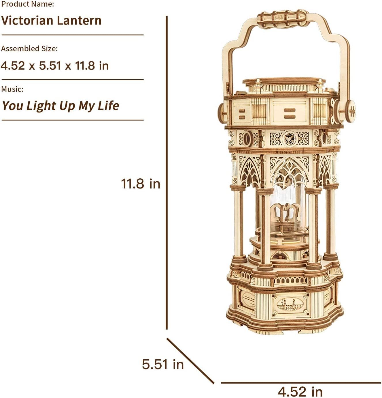 ROKR Victorian Lantern DIY Music Box 3D Wooden Puzzle Kit – Mechanical Model with Lights & Music - Artyhabit