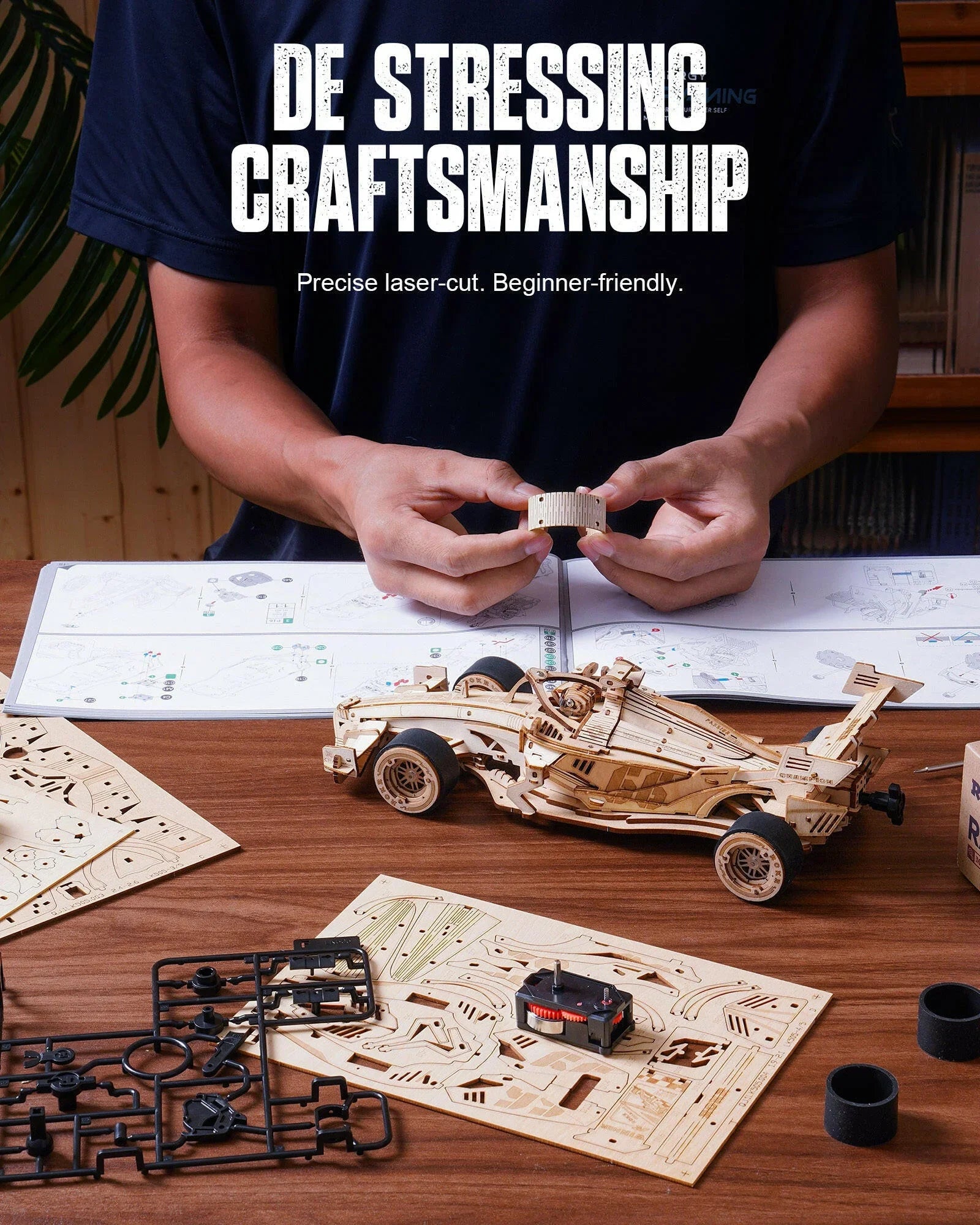 3D Wooden Racing Car Puzzle – Mechanical Model Kit with Roaring Engine - Artyhabit